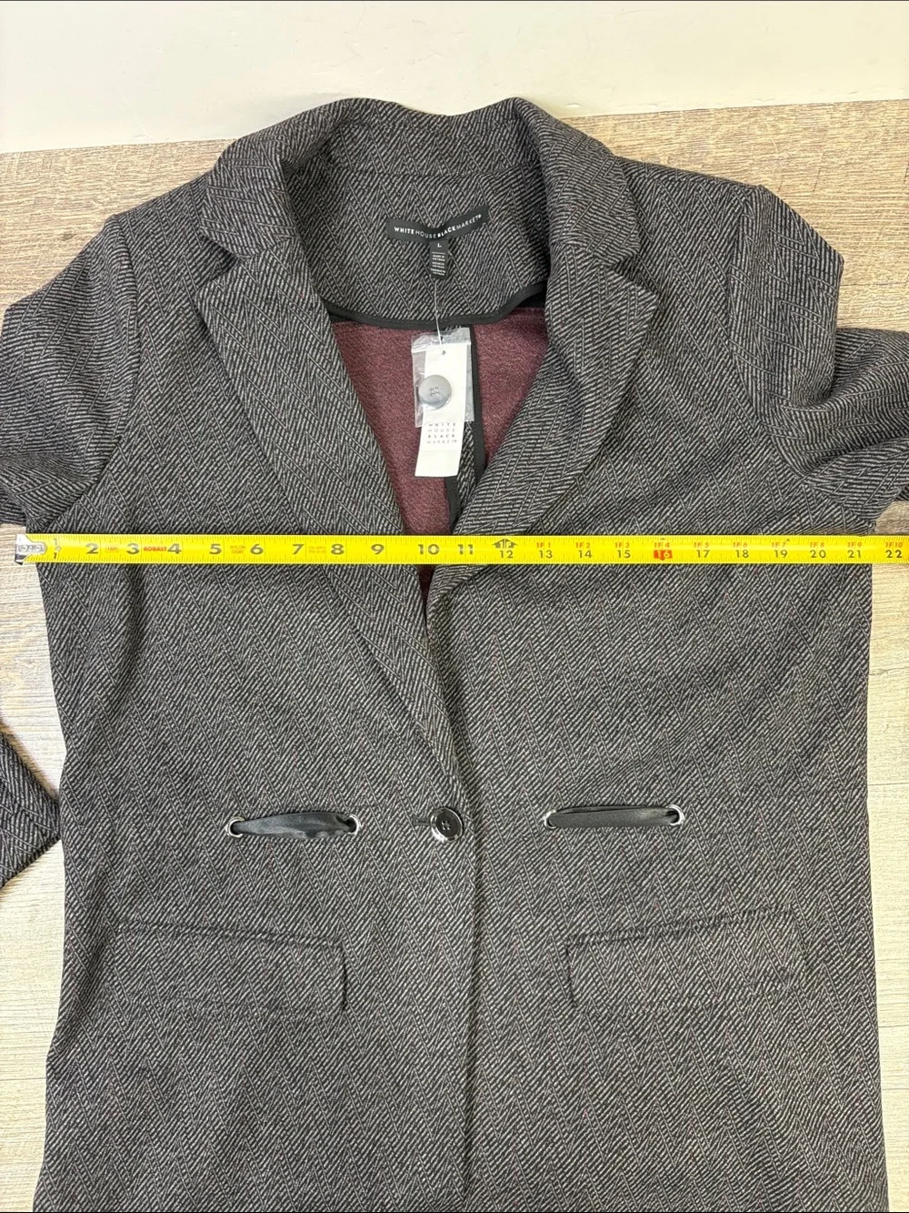 White House Black Market Herringbone Knit Blazer Gray Bloodstone Large NWT